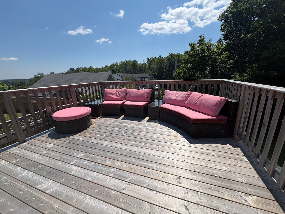 Deck seating with coastal views