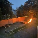 Outdoor firepit and stone seating area